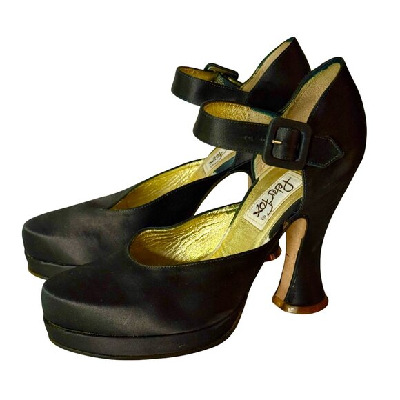 Peter Fox Letizia Black Silk Mary Jane + Louis Heels Vintage Made in Italy, 7.5 - Picture 1 of 13